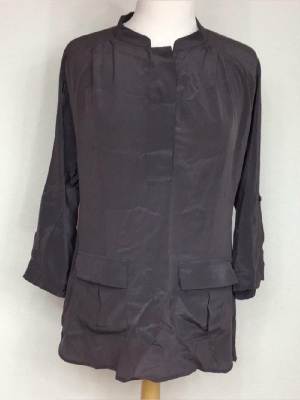 Anthropologie Edme & Esyllte Womens Dark Grey 100% Silk Blouse Minimalist Size S